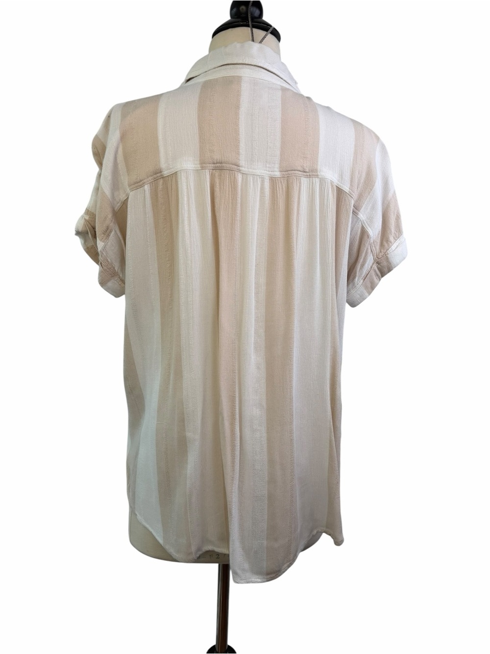 American Eagle Top Beige Stripe Button-Front short sleeve blouse Small - Picture 5 of 12